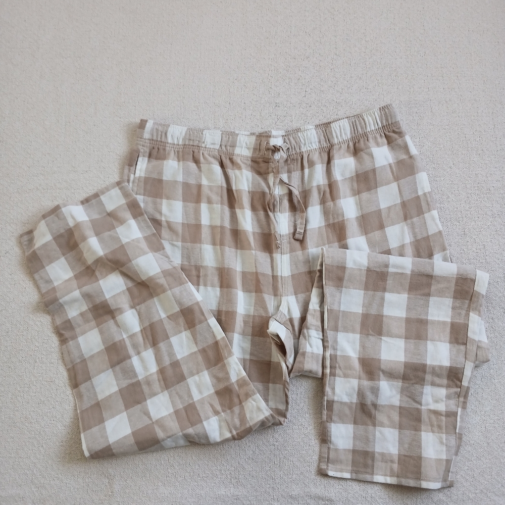 old navy plaid pajama pants straight leg brown flannel lounge bottoms neutral xx